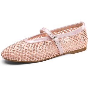 ATHMILE Mesh Ballet Flats for Women Buckle Strap Flat Heel Ballerina Shoes Summer Dress Sandals