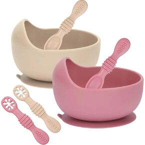Baby Bliss 6 Piece Baby Bowls with Suction & Training Baby Spoons Self Feeding 6 Months +, 100% Food Grade Silicone Baby Feeding Set, Baby Bowl and Baby Utensils for Baby Led Weaning, BPA Free