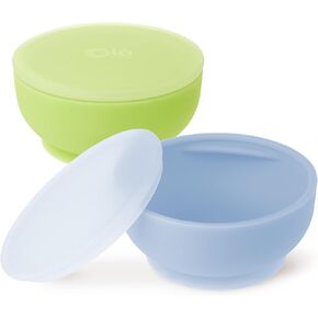 Olababy 100% Silicone Suction Bowl with Lid Bundle for Independent Feeding Baby and Toddler (Blueberry + Kiwi)