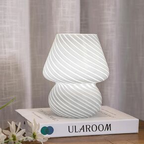 USB Plug-in Mushroom Lamp Small Bedside Table Lamp with 3 Temperature LED Bulb,Free Dimming Nights Light for Bedroom/Living Room/Entryway/Corner Decor (Stripe Green)