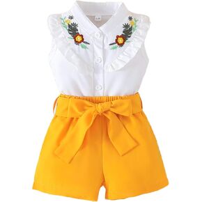 SUREPOCH Baby Girl Clothes Toddler Summer Embroidery Short Shirt Pant Girl Outfit Sleeveless Top Clothes Set