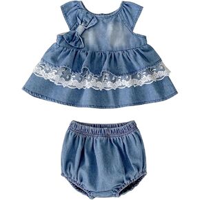HOOLCHEAN Baby Girls Summer Denim Lace Top and Shorts 2pcs Set