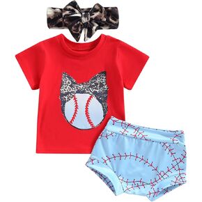 Baby Girl Baseball Outfit Little Sister Biggest Fan Romper Baseball Bloomer Headband 3Pcs Summer Clothes