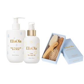 Luxurious Baby Bath Time Bundle | Set Includes - Organic, Tear Free Shampoo & Body Wash + Moisturizing Massage Oil + Natural Bamboo Hair Brush and Comb Set for Babies, Infants, & Toddlers
