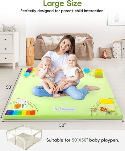 Baby Play Mat, Unique Crawling Mats with 4 Sensory Development Zones for Motor Skills, 50''x50'' Playpen Mats with Non-Slip Cushioned That Fits Nicely Into Any Playroom, Green in Saudi Arabia
