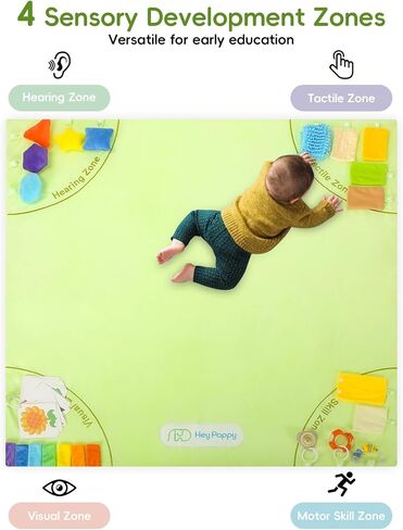 Baby Play Mat, Unique Crawling Mats with 4 Sensory Development Zones for Motor Skills, 50''x50'' Playpen Mats with Non-Slip Cushioned That Fits Nicely Into Any Playroom, Green in Saudi Arabia