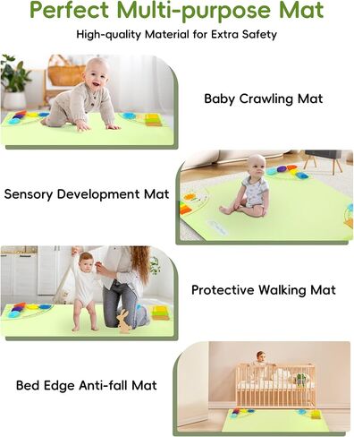 Baby Play Mat, Unique Crawling Mats with 4 Sensory Development Zones for Motor Skills, 50''x50'' Playpen Mats with Non-Slip Cushioned That Fits Nicely Into Any Playroom, Green in Saudi Arabia