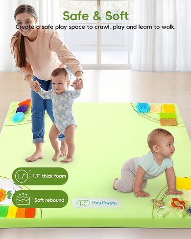 Baby Play Mat, Unique Crawling Mats with 4 Sensory Development Zones for Motor Skills, 50''x50'' Playpen Mats with Non-Slip Cushioned That Fits Nicely Into Any Playroom, Green in Saudi Arabia