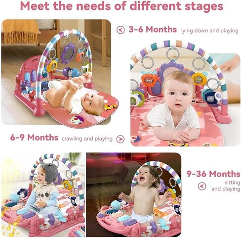 طفل Playmat Tummy Time Toys-Funny Play Piano Baby Gym Activity حصيرة مع 5 ألعاب حسية للرضع ولعب 3 كأس الشفط ، أساسيات الأطفال حديثي الولادة 0-3-6-9-12 شهرًا (وردي) in Kuwait