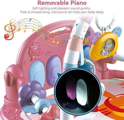 طفل Playmat Tummy Time Toys-Funny Play Piano Baby Gym Activity حصيرة مع 5 ألعاب حسية للرضع ولعب 3 كأس الشفط ، أساسيات الأطفال حديثي الولادة 0-3-6-9-12 شهرًا (وردي) in Kuwait