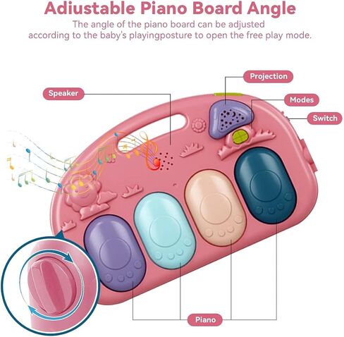 طفل Playmat Tummy Time Toys-Funny Play Piano Baby Gym Activity حصيرة مع 5 ألعاب حسية للرضع ولعب 3 كأس الشفط ، أساسيات الأطفال حديثي الولادة 0-3-6-9-12 شهرًا (وردي) in Kuwait