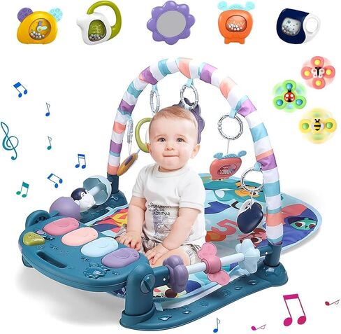Baby Playmat Tummy Time Toys-Funny Play Piano Baby Gym Activity Mat with 5 Infant Sensory Toys & 3 Suction Cup Spinner Toys, Baby Essentials for Newborns 0-3-6-9-12 Months(Pink) in Saudi Arabia
