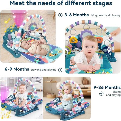 Baby Playmat Tummy Time Toys-Funny Play Piano Baby Gym Activity Mat with 5 Infant Sensory Toys & 3 Suction Cup Spinner Toys, Baby Essentials for Newborns 0-3-6-9-12 Months(Pink) in Saudi Arabia