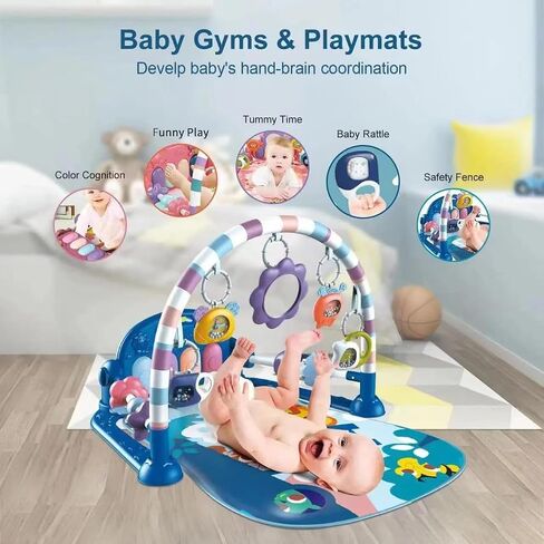 Baby Playmat Tummy Time Toys-Funny Play Piano Baby Gym Activity Mat with 5 Infant Sensory Toys & 3 Suction Cup Spinner Toys, Baby Essentials for Newborns 0-3-6-9-12 Months(Pink) in Saudi Arabia