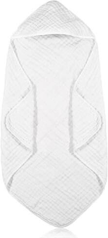 Peryiter Muslin Hooded Baby Towels,32"x 32" Cotton Newborn Bath Towel Muslin Infant Baby Blankets Absorbent Unisex Newborn Registry Gift for Girls Boys(White) in Saudi Arabia