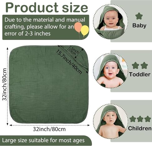 Peryiter Muslin Hooded Baby Towels,32"x 32" Cotton Newborn Bath Towel Muslin Infant Baby Blankets Absorbent Unisex Newborn Registry Gift for Girls Boys(White) in Saudi Arabia