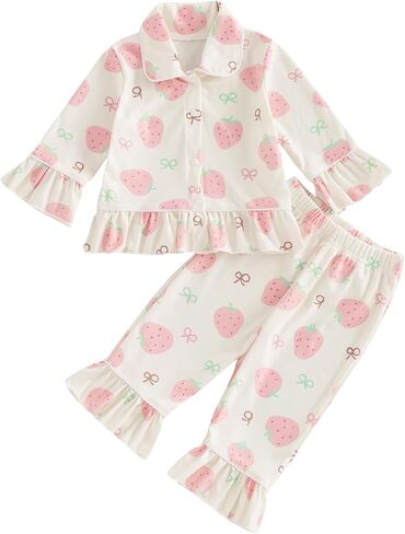 Baby Girls Pajamas pajamas مجموعة طويلة الأكمام القمصان مزدهر السراويل الساتان الحرير in Kuwait
