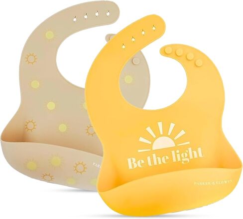 PARKER & ELOWYN Silicone bibs | Pack of 2 Silicone Bibs for Baby Boy or Girl | 100% Silicone Bibs for Babies 6-72 months in Saudi Arabia
