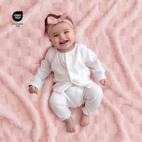 EVERGRACE Soft Plush Baby Blanket for Boys Girls with Print Animal Pattern, Fleece Fuzzy Toddler Nursery Blanket Lightweight Warm Cozy Throw Blanket for Baby Crib, Bed, Bunny, Crystal Pink, 30"x40" in Kuwait