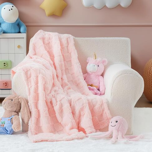 EVERGRACE Soft Plush Baby Blanket for Boys Girls with Print Animal Pattern, Fleece Fuzzy Toddler Nursery Blanket Lightweight Warm Cozy Throw Blanket for Baby Crib, Bed, Bunny, Crystal Pink, 30"x40" in Kuwait