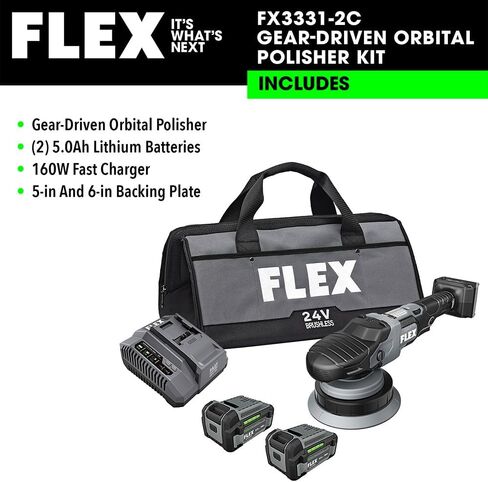 FLEX 24V Brushless Cordless Forced Random Orbital Polisher Kit with (2) 5.0Ah Lithium Battery and 160W Fast Charger - FX3331-2C in Saudi Arabia