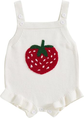 Baby Girl Knit Romper Summer Sleeveless Strawberry Crochet Bodysuit One Piece Jumpsuit Infant Newborn Girls Overalls Outfit in Kuwait