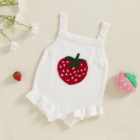 Baby Girl Knit Romper Summer Sleeveless Strawberry Crochet Bodysuit One Piece Jumpsuit Infant Newborn Girls Overalls Outfit in Kuwait