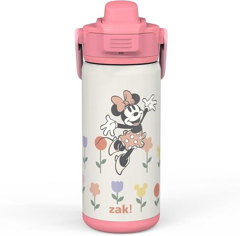 Zak Designs Beacon Insulated Bottle, Disney Minnie Mouse - 14 oz - Durable Stainless Steel - Double-Wall Vacuum Insulation, Silicone Spout & Push-Button, Leak-Proof Lid - Dishwasher Safe in Kuwait