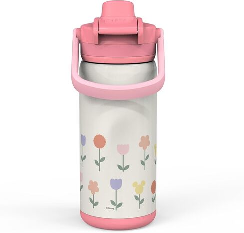 Zak Designs Beacon Insulated Bottle, Disney Minnie Mouse - 14 oz - Durable Stainless Steel - Double-Wall Vacuum Insulation, Silicone Spout & Push-Button, Leak-Proof Lid - Dishwasher Safe in Kuwait