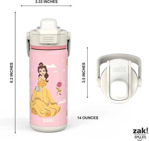 Zak Designs Beacon Insulated Bottle, Disney Minnie Mouse - 14 oz - Durable Stainless Steel - Double-Wall Vacuum Insulation, Silicone Spout & Push-Button, Leak-Proof Lid - Dishwasher Safe in Kuwait