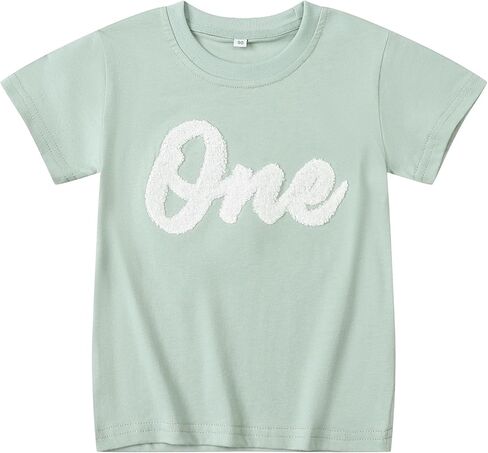 1st Birthday Boy Shirt Toddler Baby Short Sleeve Embroidered Letter One Year T-Shirts Tops Outfit Clothes in Kuwait