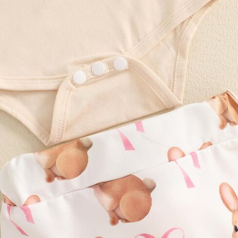 Lamuusaa Newborn Baby Girl Easter Outfit Short Sleeve Bunny Romper Onesie Shorts with Pompoms Headband Summer Clothes 0-18M in Saudi Arabia