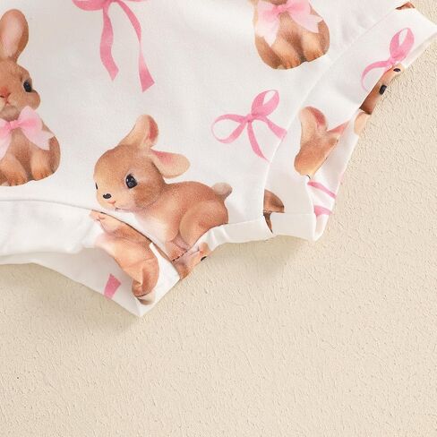 Lamuusaa Newborn Baby Girl Easter Outfit Short Sleeve Bunny Romper Onesie Shorts with Pompoms Headband Summer Clothes 0-18M in Saudi Arabia