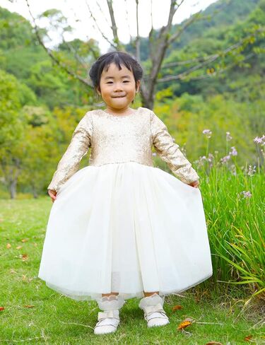 Cilucu Flower Girl Dress Sequin Girls Long Sleeve Dress Tutu Party Chrismas New Year Dress in Kuwait