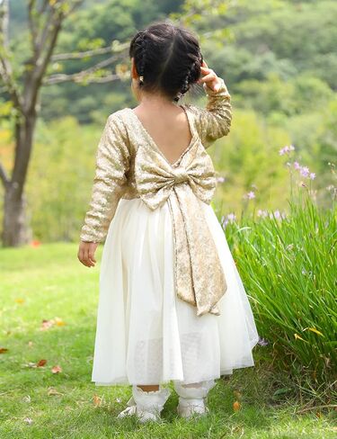 Cilucu Flower Girl Dress Sequin Girls Long Sleeve Dress Tutu Party Chrismas New Year Dress in Kuwait