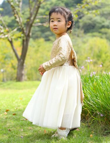 Cilucu Flower Girl Dress Sequin Girls Long Sleeve Dress Tutu Party Chrismas New Year Dress in Kuwait