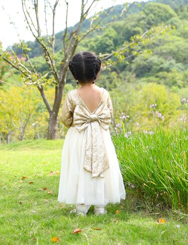 Cilucu Flower Girl Dress Sequin Girls Long Sleeve Dress Tutu Party Chrismas New Year Dress in Kuwait