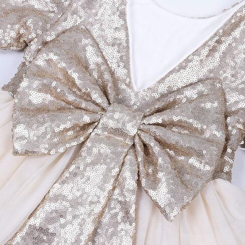 Cilucu Flower Girl Dress Sequin Girls Long Sleeve Dress Tutu Party Chrismas New Year Dress in Kuwait