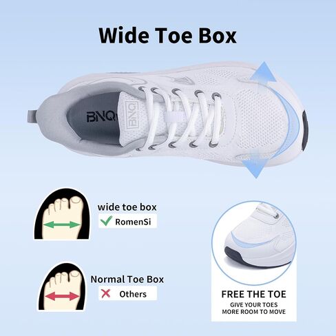 Romensi Wide Toe Box Shoes Women Arch Arch Support Walking Tennis Fashion Sneakers حذاء تقويم العظام لالتهاب اللفافة الأخمصية الأمريكية 6-11 in Kuwait