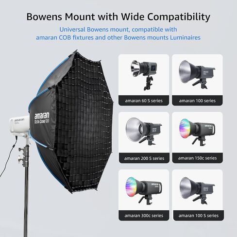 Amaran Octa Dome 120 Softbox ، 120 سم (4 قدم) إعداد واحد من SNAP Ultra-Large Bowens Bowens Mountbox لـ Amaran 60/100/150c/300c (Octa Dome 120) in Kuwait