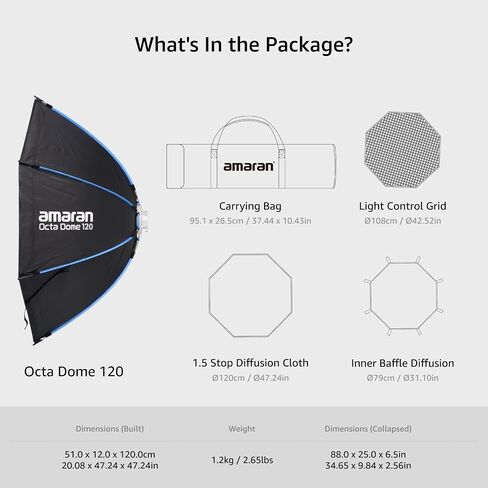 Amaran Octa Dome 120 Softbox ، 120 سم (4 قدم) إعداد واحد من SNAP Ultra-Large Bowens Bowens Mountbox لـ Amaran 60/100/150c/300c (Octa Dome 120) in Kuwait