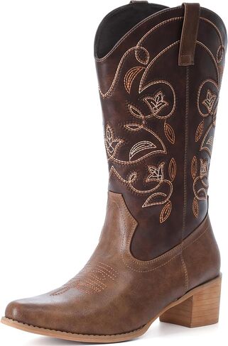 IXU Cowboy Boots For Women Wide Calf Pointy Toe Cowgirl Boots Mid Calf Western Boots in Saudi Arabia