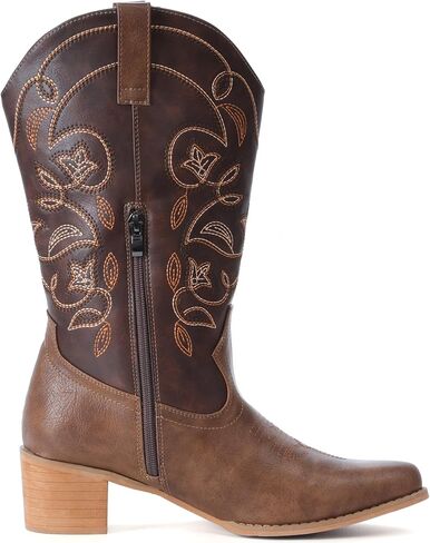 IXU Cowboy Boots For Women Wide Calf Pointy Toe Cowgirl Boots Mid Calf Western Boots in Saudi Arabia