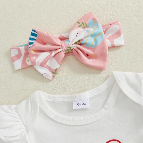 Murnouche Baby Girl Clothes Easter Outfit Summer Ruffle Sleeve Romper Bloomer Shorts Headband in Kuwait