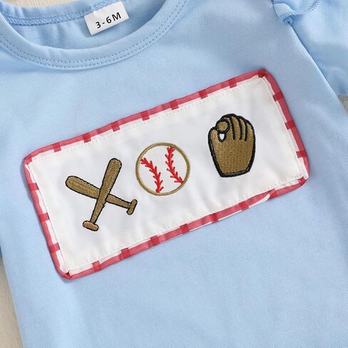 Baby Girl Baseball Outfit Ruffle Short Sleeve Bubble Romper Bow Plaid Tutu Skirt Newborn Summer Clothes Headband 0-18M in Saudi Arabia