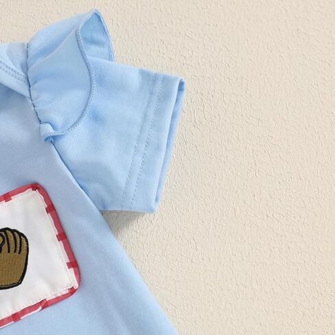 Baby Girl Baseball Outfit Ruffle Short Sleeve Bubble Romper Bow Plaid Tutu Skirt Newborn Summer Clothes Headband 0-18M in Saudi Arabia