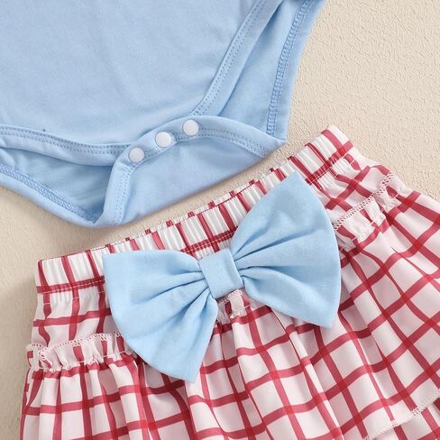 Baby Girl Baseball Outfit Ruffle Short Sleeve Bubble Romper Bow Plaid Tutu Skirt Newborn Summer Clothes Headband 0-18M in Saudi Arabia