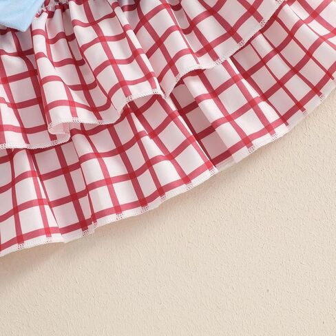 Baby Girl Baseball Outfit Ruffle Short Sleeve Bubble Romper Bow Plaid Tutu Skirt Newborn Summer Clothes Headband 0-18M in Saudi Arabia
