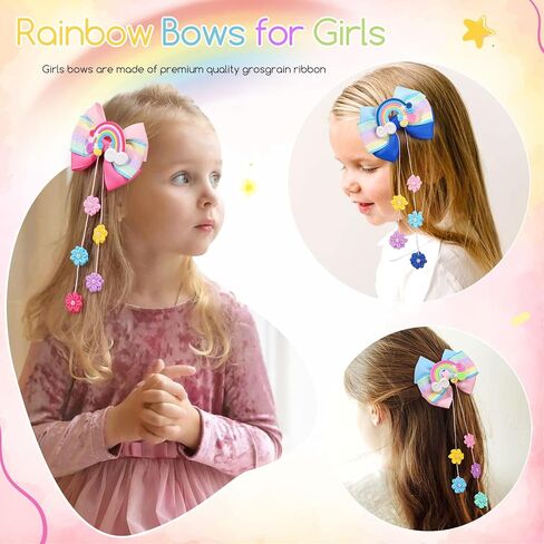 CN 4 PCS Hair Bows for Girls, Rainbow Hair Accessories for Girls with Flower, Grosgrain Ribbon Bows with Alligator Clips Hair Accessories for Toddler Kids Teens (Rainbow) in Saudi Arabia