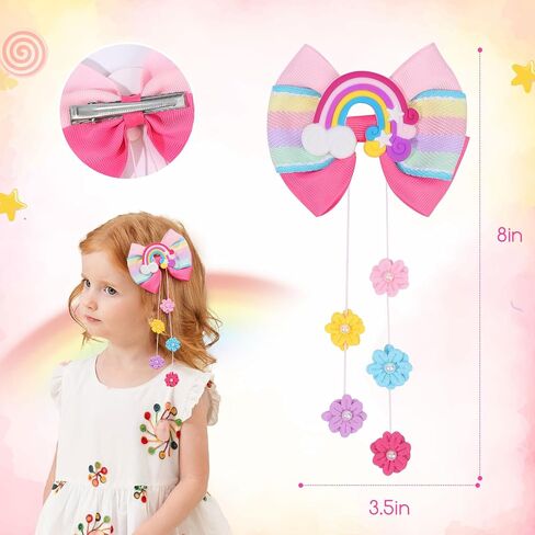 CN 4 PCS Hair Bows for Girls, Rainbow Hair Accessories for Girls with Flower, Grosgrain Ribbon Bows with Alligator Clips Hair Accessories for Toddler Kids Teens (Rainbow) in Saudi Arabia